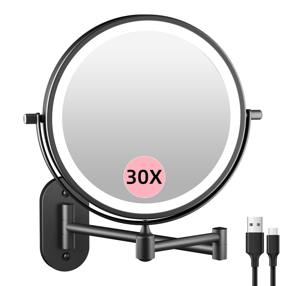 FUNTOUCH rechargeable wall-mount makeup mirror 8-inch uses long-lasting power for daily routines.
