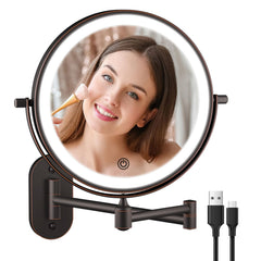 Funtouch rechargeable wall-mounted makeup mirror 8-inch offering hands-free grooming options