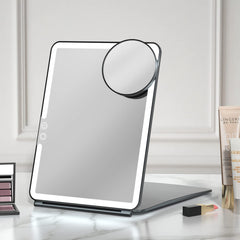 FUNTOUCH travel mirror with 10x7.5-inch lighted surface for full-face makeup