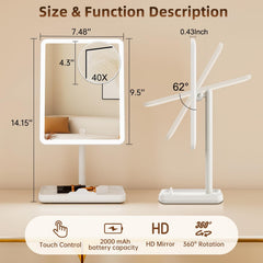 FUNTOUCH detachable 40X magnifying mirror for precise tweezing and mascara
