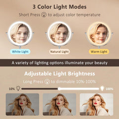 Fursourige lighted makeup mirror shows 1x/10x magnification for close-up grooming tasks.