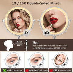 Fursourige lighted makeup mirror shows 3-color lighting for flattering makeup under different tones.