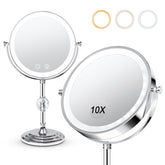 Fursourige lighted makeup mirror with dual-sided 1x/10x magnification for precise detail.