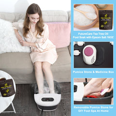 FutureCare foot spa shows vibration and bubbles for stress relief and improved circulation