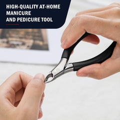 FVION cuticle trimmer in hand showing compact size ideal for travel.