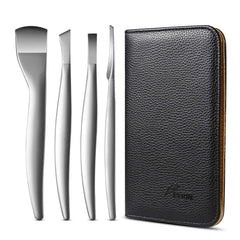 FVION Professional Pedicure Knife Set four blades closeup, precise toenail grooming