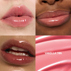 Fwee 3D Voluming Gloss swatches show sheer to rich pigment options for versatile looks.
