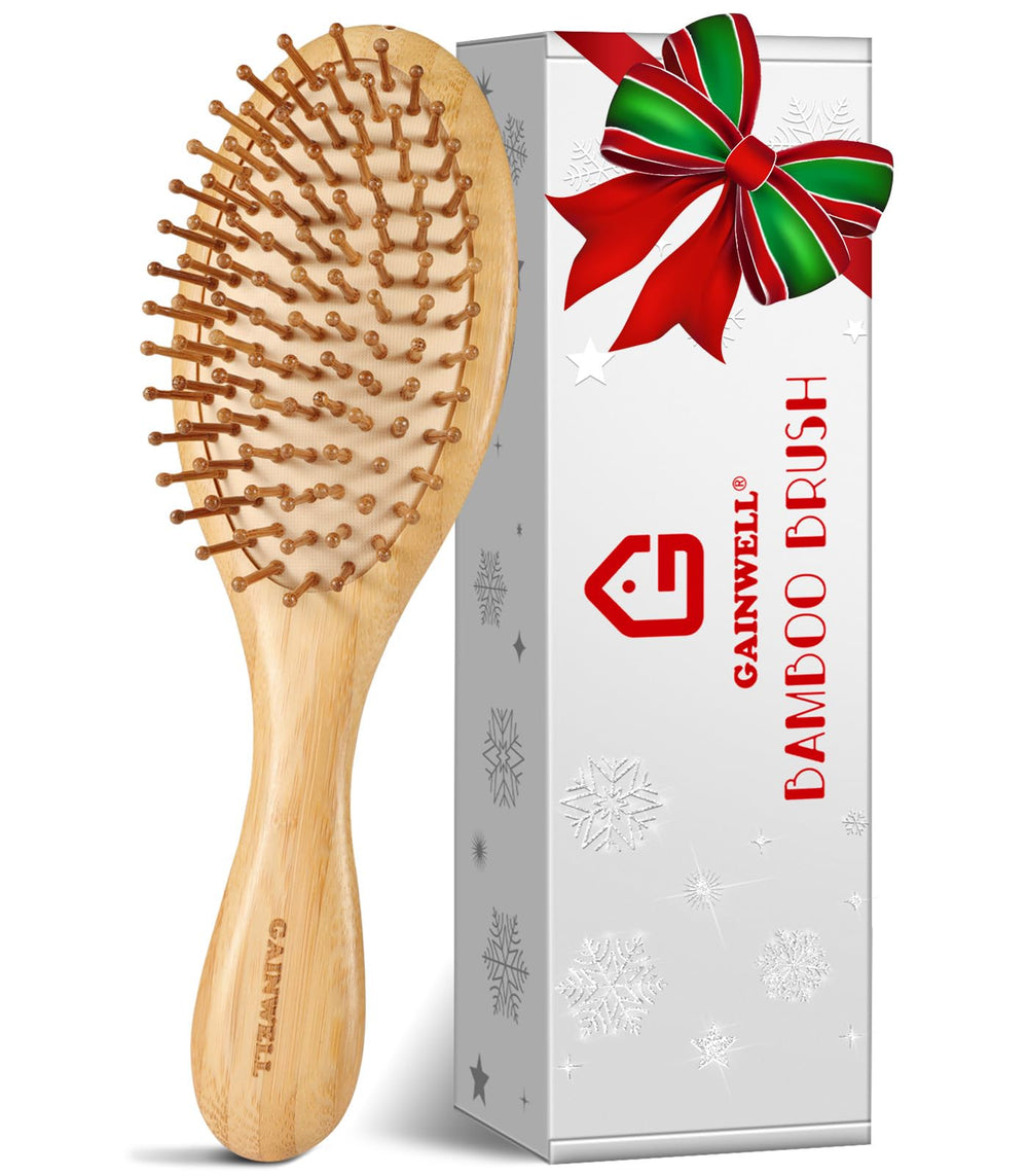GAINWELL bamboo hair brush front view showing ergonomic design for comfortable styling