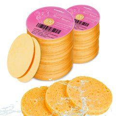 GAINWELL compressed facial sponges in a drawstring bag for easy travel storage.