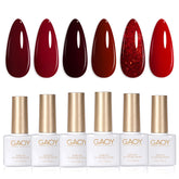 GAOY burgundy red gel nail polish set swatches six tones for at-home manicures