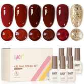 GAOY burgundy red gel polish bottles show rich color for salon or home manicure.