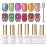 GAOY cat-eye gel nail polish in pink-green glitter for dazzling home nails