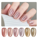 GAOY Forest Sunset Cat Eye Nail Polish Set shows holographic shimmer for salon-like nails.