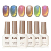 GAOY Glitter Cat Eye Gel Polish Kit packaging shows six colors for at-home manicure.