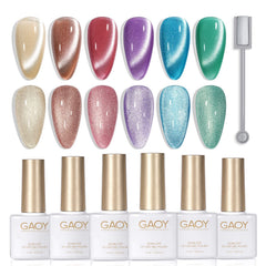 GAOY Glitter Galaxy cat eye set with holographic shimmer for salon-like home nails