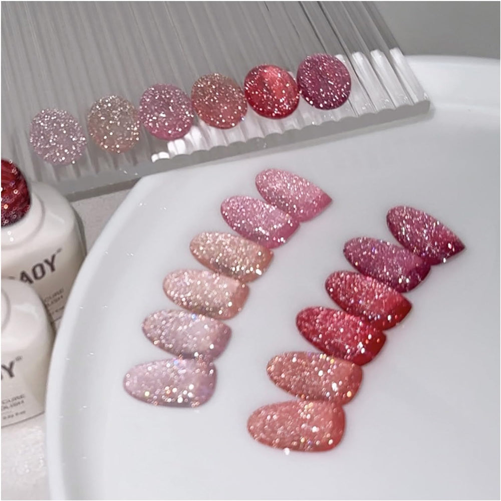 GAOY Glitter Jelly Nail Polish pink swatch with dazzling shimmer for evenings