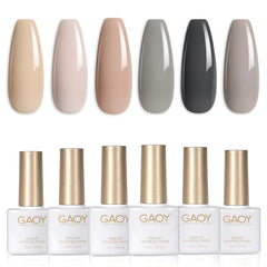 GAOY gray gel nail polish set packaging with six bottles for at-home salon-ready nails