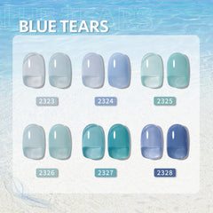 GAOY Jelly Blue Gel Nail Polish Set color 1 swatch highlights sheer-to-opaque layering.