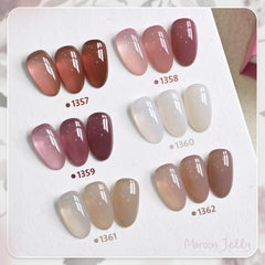 GAOY Jelly Brown White Gel Nail Polish Set color swatches show sheer to opaque layering.