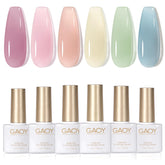 GAOY Jelly Green Spring Summer packaging showing six gel polish colors for at-home nail art.