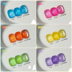 GAOY Jelly Neon gel polish set UV cure action for quick, easy drying.