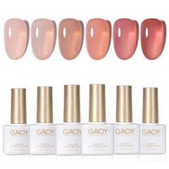 GAOY Jelly Nude gel polish set with six colors for at-home nail art.