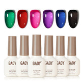 GAOY Jelly Red Black gel set packaging shows six translucent polishes for at home nail art