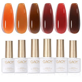 GAOY Jelly Tortoise Brown color swatches show sheer to opaque options for nails