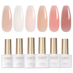 GAOY Milky Jelly Nude 6-colors package shows versatile sheer shades for DIY nails.