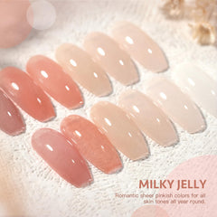 GAOY Milky Jelly Nude swatch bottles closeup highlights easy layering for buildable color.