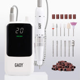 GAOY nail drill LED display shows RPM and battery status for precise control.