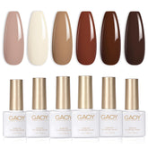 GAOY nude brown fall gel kit packaging showcasing six color bottles for home salon use