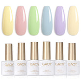 GAOY pastel pink blue gel nail polish set in six colors for at-home salon-worthy nail art.