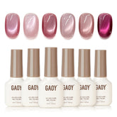 GAOY Pink Cat Eye Gel Nail Polish Set offers six colors for a magnetic cat-eye finish.