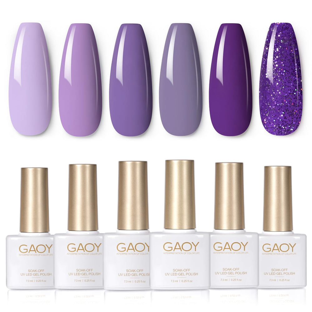 GAOY Purple Gel Nail Polish Set packaging shows six colors for home use.
