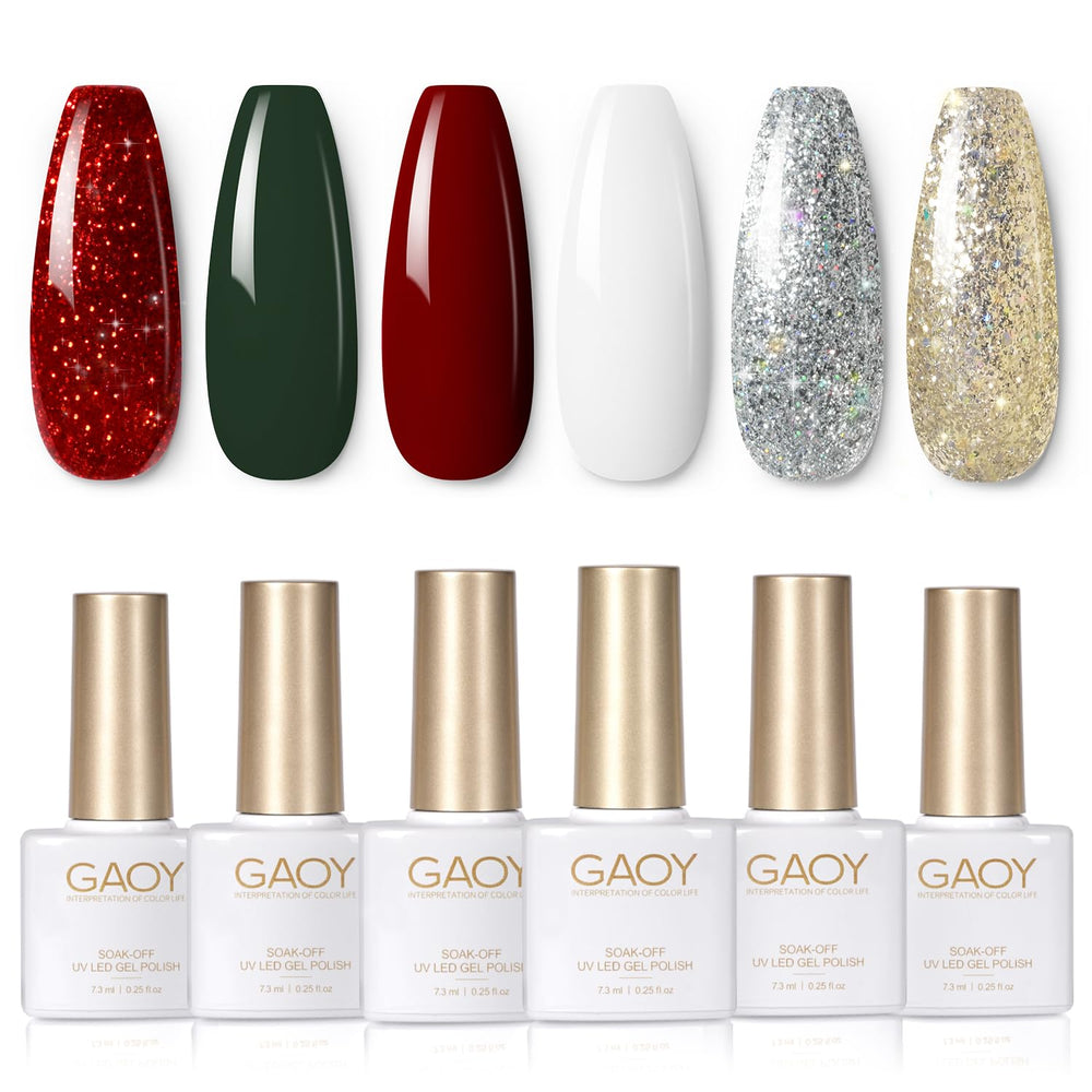GAOY red christmas gel nail polish set packaging highlights festive color options for holidays.
