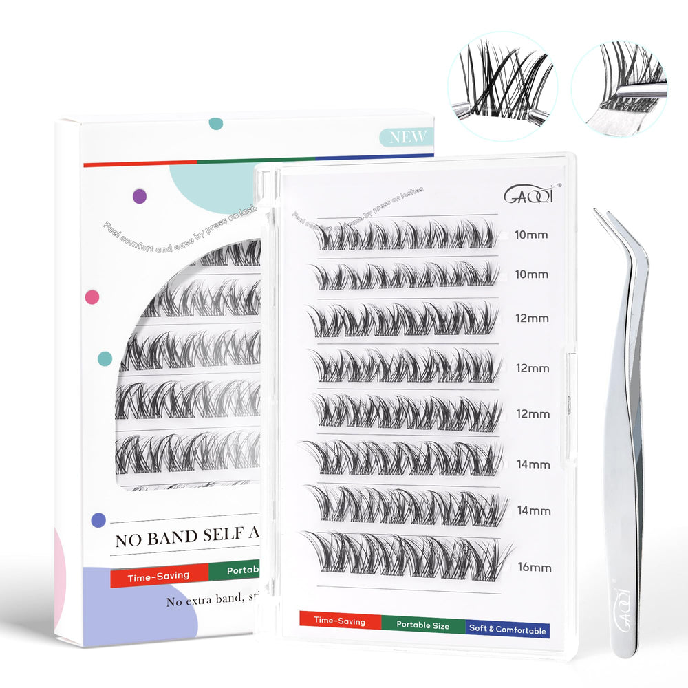 GAQQI self-adhesive eyelash clusters with rabbit branding, packaging designed for quick, mess-free application.