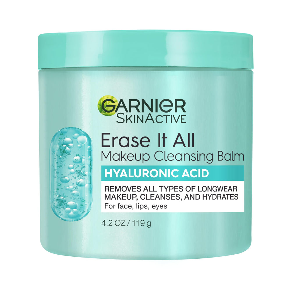 Bálsamo desmaquillante Garnier con ácido hialurónico para hidratación y limpieza suave.