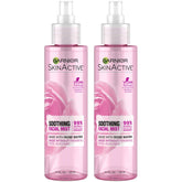 Garnier facial mist rose water bottle for instant hydration and soothing refreshment.