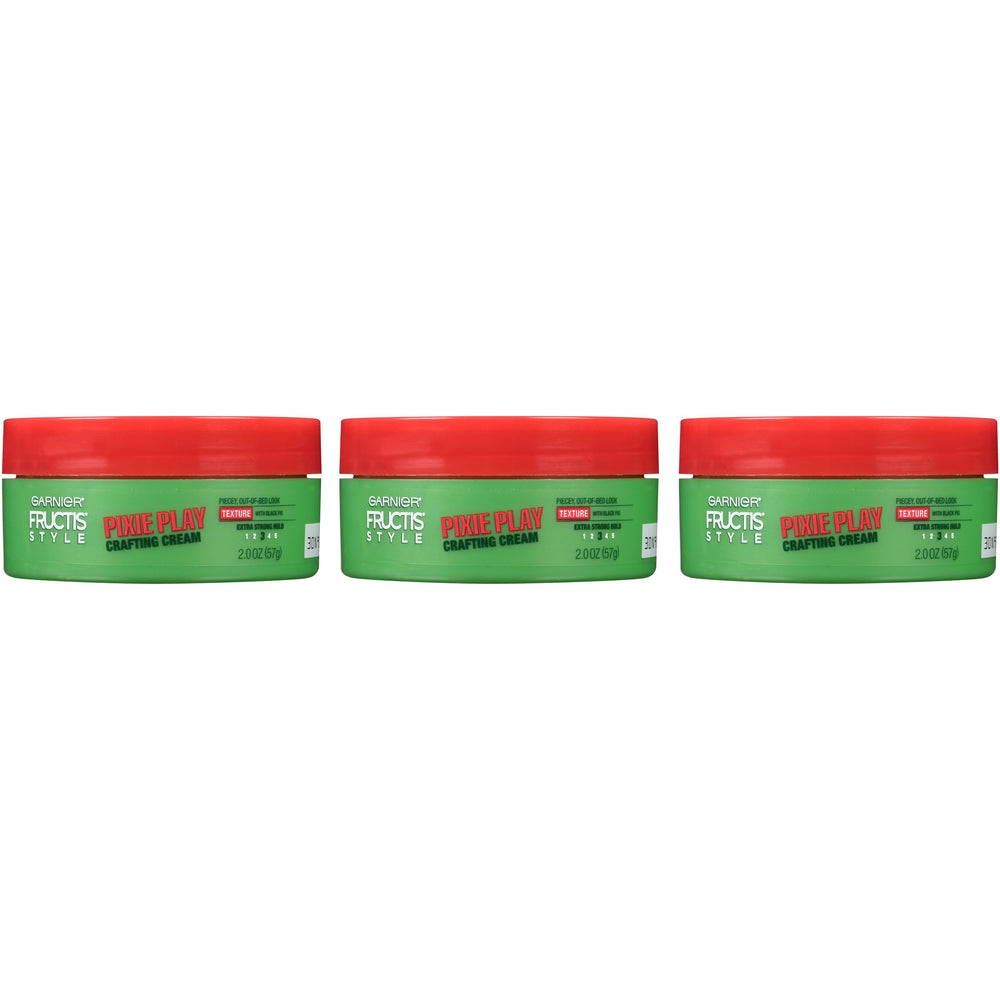 Garnier Fructis Style Pixie Play Crafting Cream bottle close-up with satin finish.