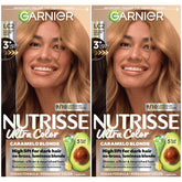 Garnier Nutrisse LC2 bottle pour shows color application in action
