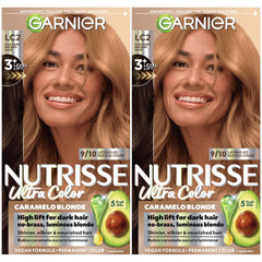 Garnier Nutrisse LC2 bottle pour shows color application in action
