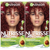 Garnier Nutrisse true red pomegranate application with even color uptake and vibrant red shine.