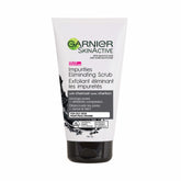 Garnier SkinActive Charcoal Scrub jar close-up helps purify pores and smooth skin.