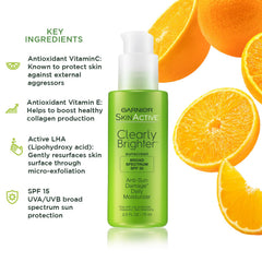 Garnier SkinActive Clearly Brighter SPF30 texture swatch showing oil-free finish