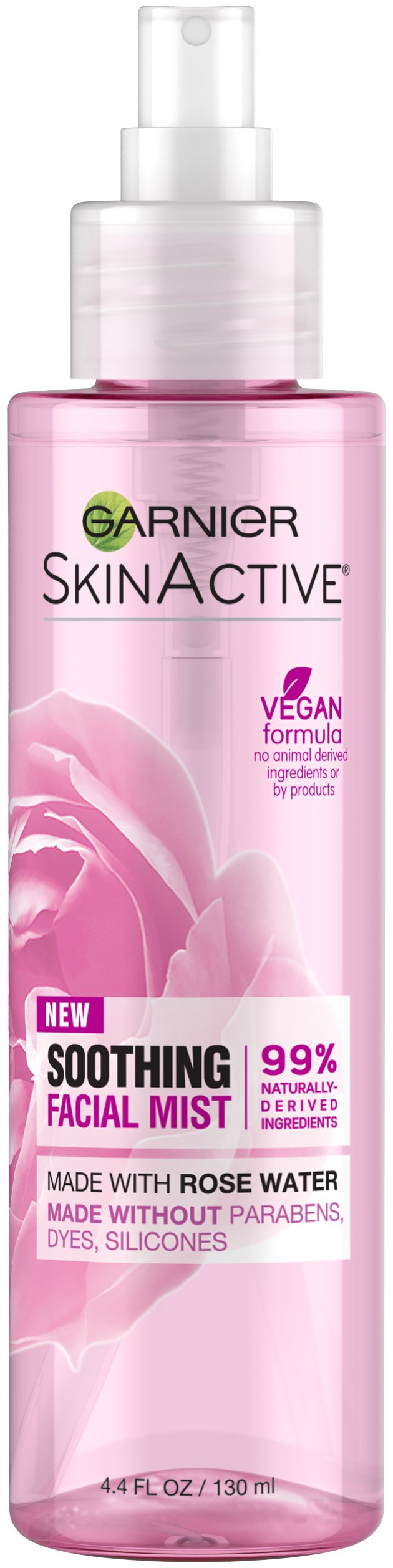 Garnier SkinActive facial mist bottle provides quick hydration for refreshed, soothed skin.