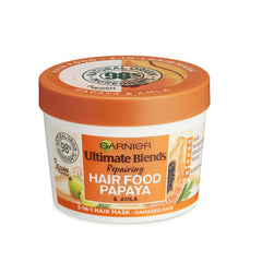 Garnier Ultimate Blends Papaya Amla bottle front showing nourishing 3-in-1 hair mask.