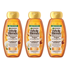 Garnier Whole Blends Moroccan Argan Camellia Shampoo bottle boosts radiant shine