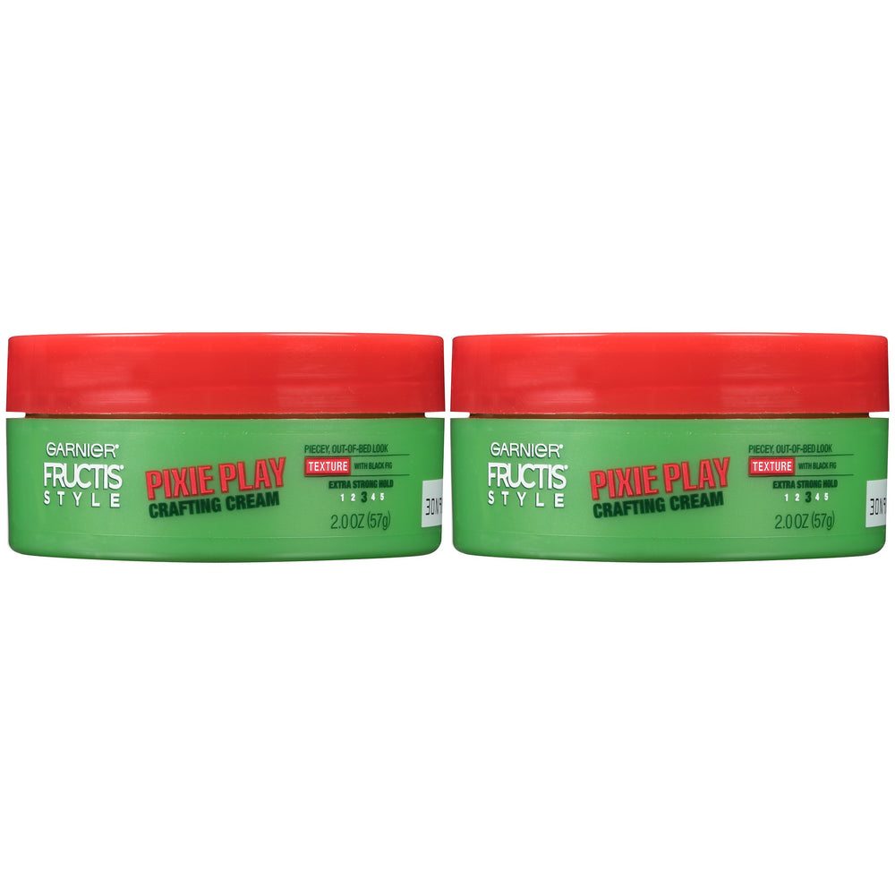 Garnier Fructis Pixie Play Crafting Cream packaging variations offer portable hold for on-the-go styling