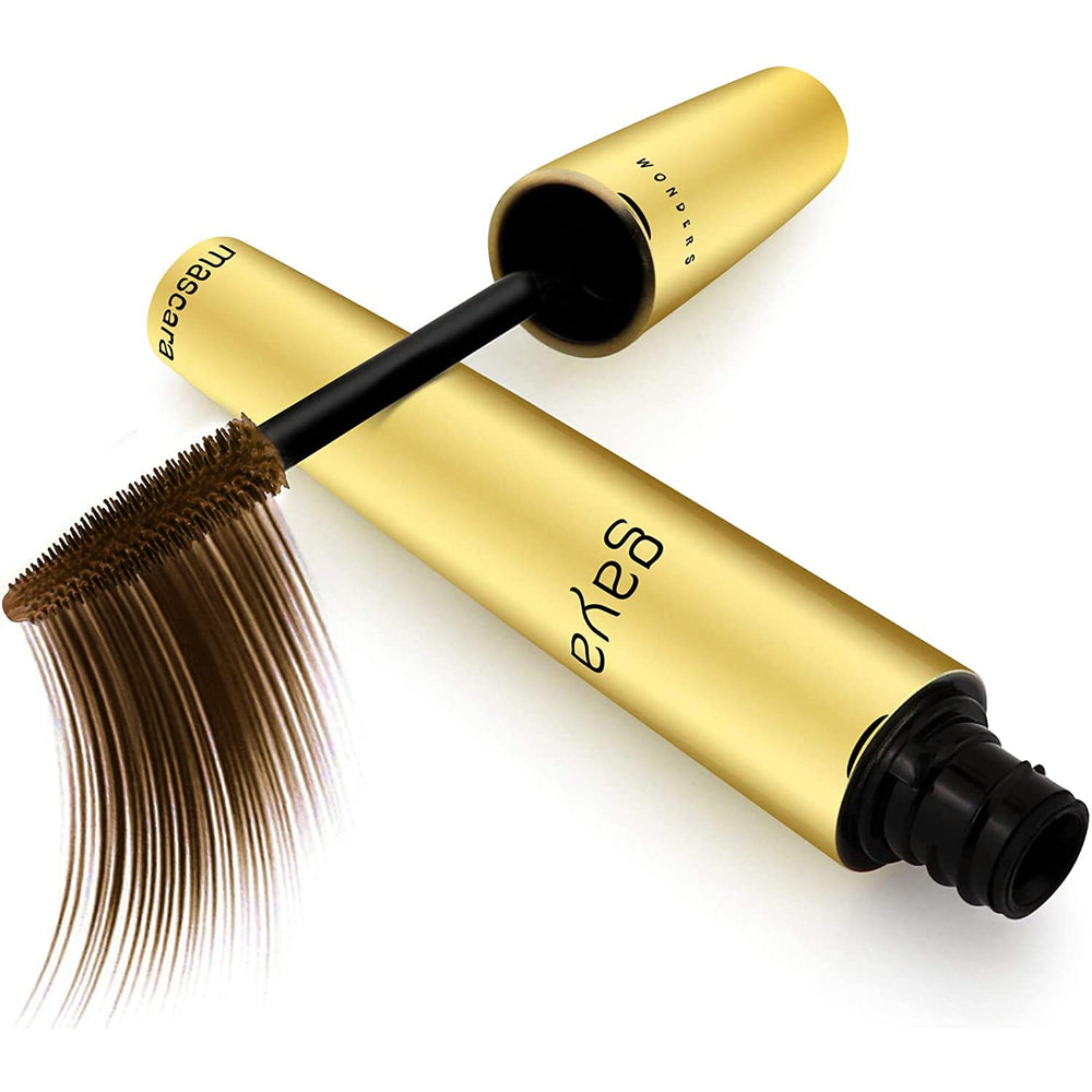 Gaya Cosmetics vegan brown mascara tube close-up showing rich color